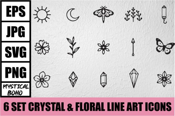 Download Mystical Boho Crystal Line Art Bundle - Premium Resources